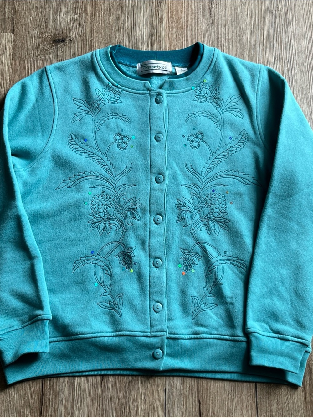 Shenanigans Embroidered Cardigan Sweatshirt Blue Size Small